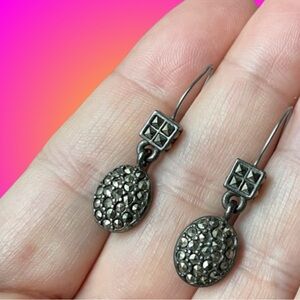 Vintage silvertone & marcasite dangle earrings Art Deco Liz Claiborne?